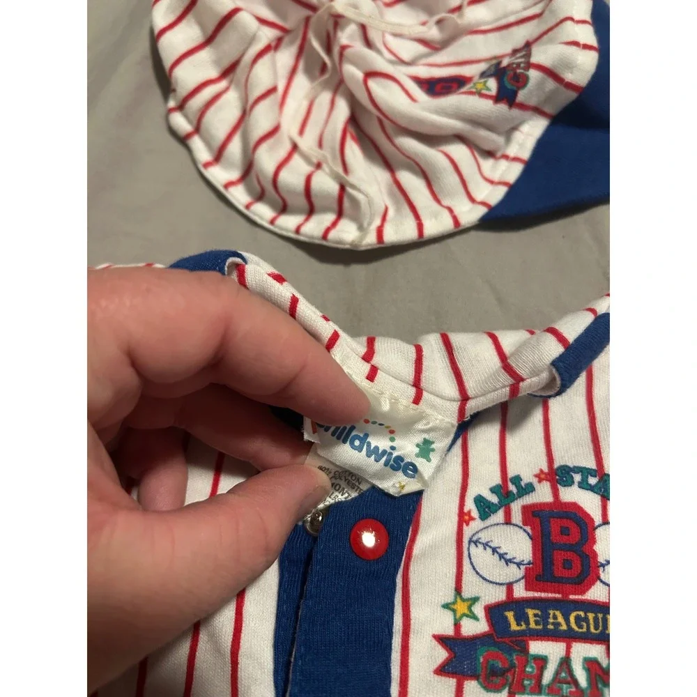 Vintage Buildwise Baby Baseball Uniform Set 3-6 Months Pinstripe 4pc Outfit Hat